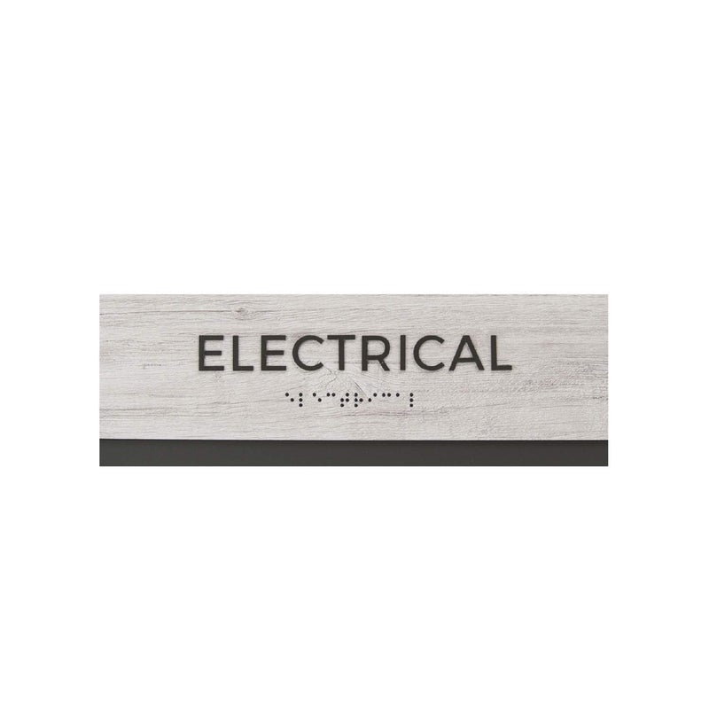 SBlabels Electrical Sign with Braille/Easy Adhesive Mount Door and Wall Sign for Small Businesses and Restaurants / 3 x 9 inches/Silver Woodgrain - Image 1